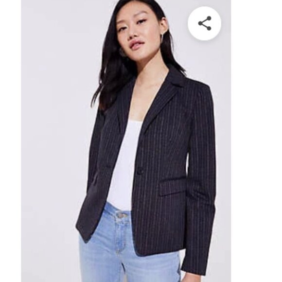 NWT Ann Taylor Loft Pinstripe Ponte Blazer, Charcoal & Grey | Size 4 - Picture 1 of 8